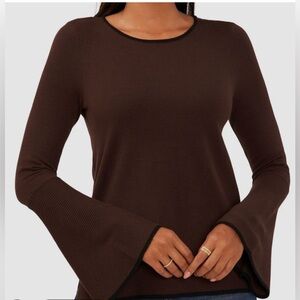 Chic Brown Women's Sweater with Bell Sleeves
